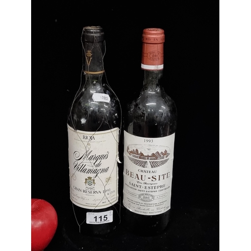 115 - Two good sealed 75ml bottles of red wine, including a 1991 Rioja Marques de Villamagna Gran Reserva ... 