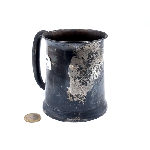 17 - Star lot : A large very heavy gauge sterling silver Tankard. Hallmarked Birmingham, with a makers ma... 