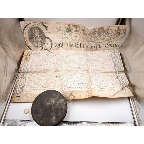 2 - A highly intriguing original antique document patent on vellum, circa George III (1738-1820). Set wi... 