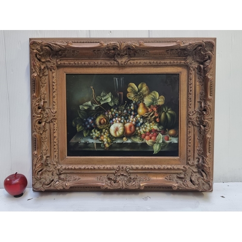 312 - Star Lot: A gorgeous large antique original oil on wood panel painting featuring a delicately render... 