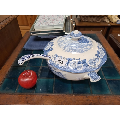 493 - A beautiful large Enoch Wedgewood tureen in the locks of Scotland pattern. with matching large ladle... 
