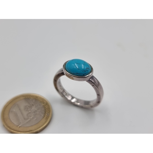 530 - A beautiful designer Thomas Sabo Turquoise Bohemia style sterling silver ring. Weight: 6.9 grams.