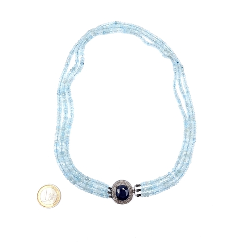 54 - Star lot : A fantastic 247 carat Aquamarine, Sapphire and Diamond necklace, Set with a beautiful Hal... 