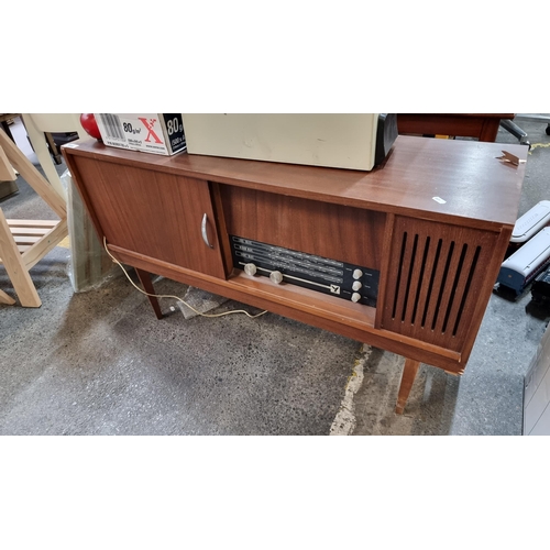 586 - A very cool vintage teak radiogram by Transistorised with turntable with long wave, medium wave and ... 