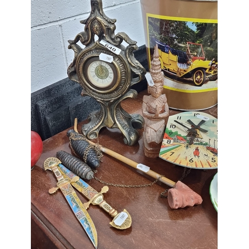 640 - A mixed lot of 6 items including a cool cook  clock, with a windmill a very heavy cast metal mantel ... 