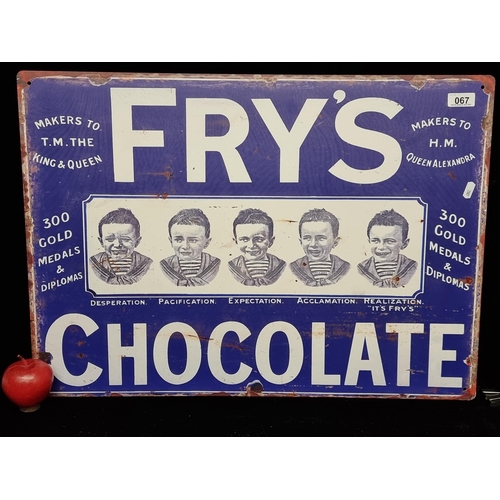 67 - A large metal wall mounting sign  for the iconic advertising Fry's Chocolate, with the 5 images of a... 