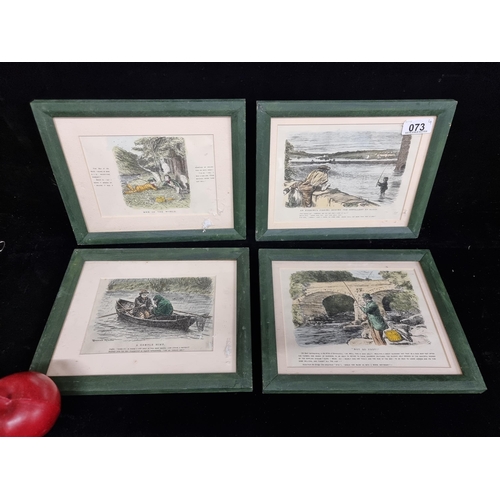 73 - Four vintage hand coloured etchings concerned with fishing including titles 