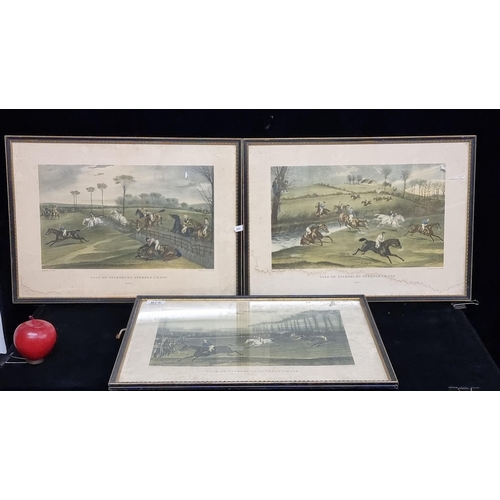 75 - Four lovely 19th century prints showing steeple chase horse racing scene all titled 