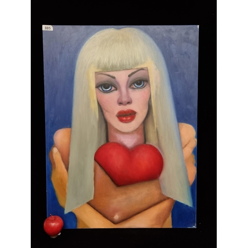 85 - A large bold and beautiful original oil on canvas painting of a femme fatale figure with piercing ey... 