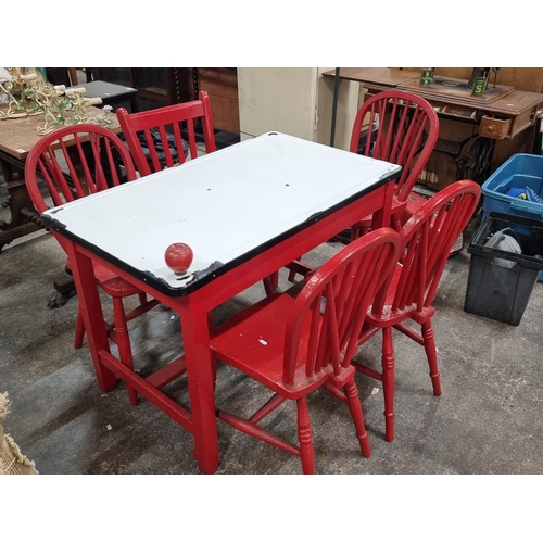 655 - Star Lot : A fabulous retro antique dining table with cutlery drawer to front unusual enamel  table ... 