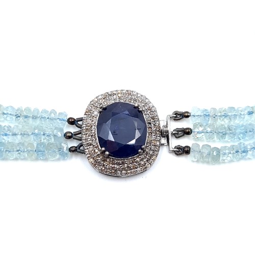 54 - Star lot : A fantastic 247 carat Aquamarine, Sapphire and Diamond necklace, Set with a beautiful Hal... 