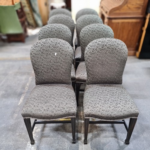 136 - Star lot : Eight Fabulous designer Dining chairs.  8 chairs with ebonised wood legs and plush grey f... 