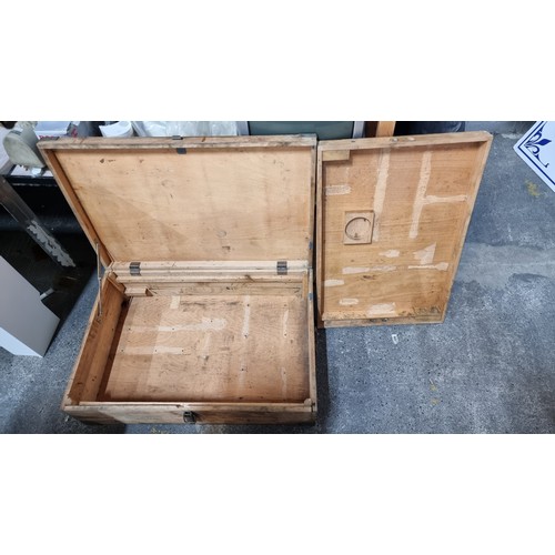 638 - A large vintage wooden tool case with removable inner storage tray.