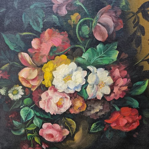94 - Star Lot : A fabulous original vintage  oil on canvas board painting featuring a bountiful bouquet o... 