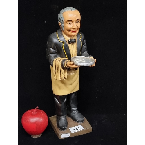 142 - A characterful table top waiter figure, ideal for a restaurant front! MM:H35 cm