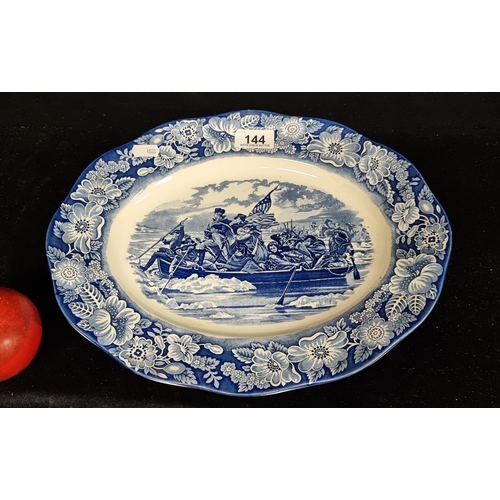 144 - A stunning vintage Liberty Blue Staffordshire Ironstone dish featuring original copper engravings of... 