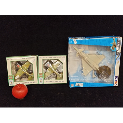 271 - Three collectable model planes including a CORGI Flight series model CC99308 Eurofighter Typhoon (€4... 