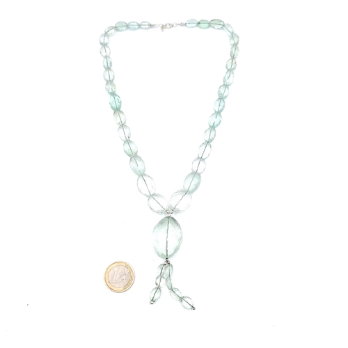 32 - An exceptional 452 carat facet cut light green Chalcedony graduated necklace. Length of necklace: 48... 
