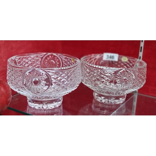 346 - A pair of  large matching Tyrone Crystal bonbon dishes with an intricate, deeply cut pattern. With a... 