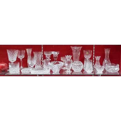 348 - A huge selection of twenty-three mixed Irish crystal pieces. Comprising of vases, wine glasses and c... 