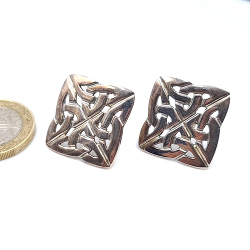 514 - A good example of Celtic design square sterling silver stud earrings. Presented in a lovely navy and... 