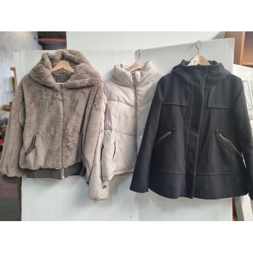 641 - Three short lady's jackets form Zara, including a black hooded duffel coat (size M), a grey hooded f... 