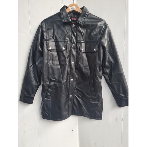 642 - A stylish faux leather jacket by Pull & Bear, with poppers to front. In a UK size XS.