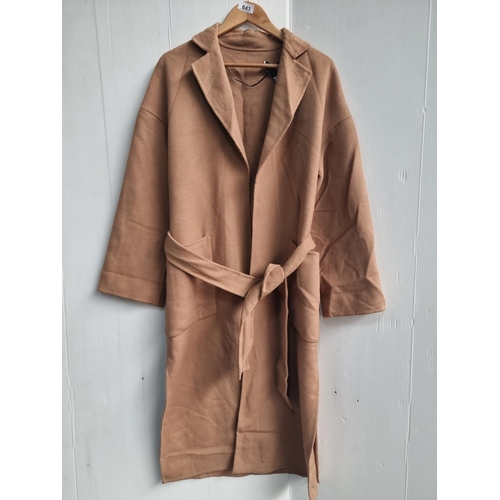 643 - A stylish lady's sash tie coat by Zara, in a classic shade of camel. In a European size XS.