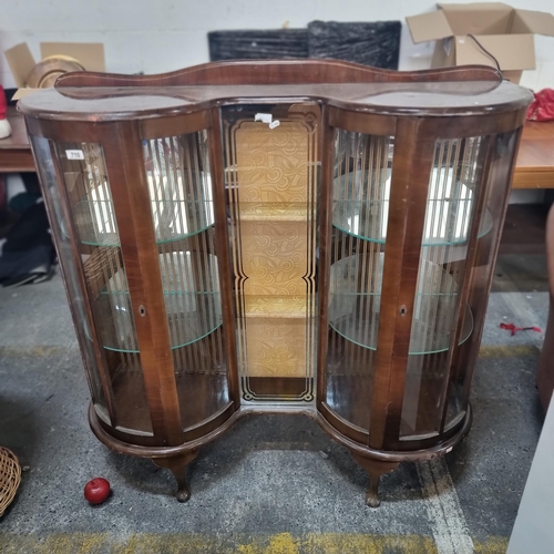 710 - Star lot : A fantastic Edwardian display cabinet with exagerated bow front, two glass fronted cabine... 