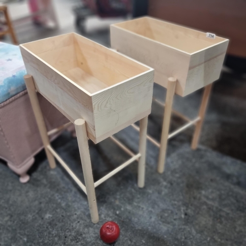 714 - Two box planters held on round wood legs. Could be interesting side tables etc.