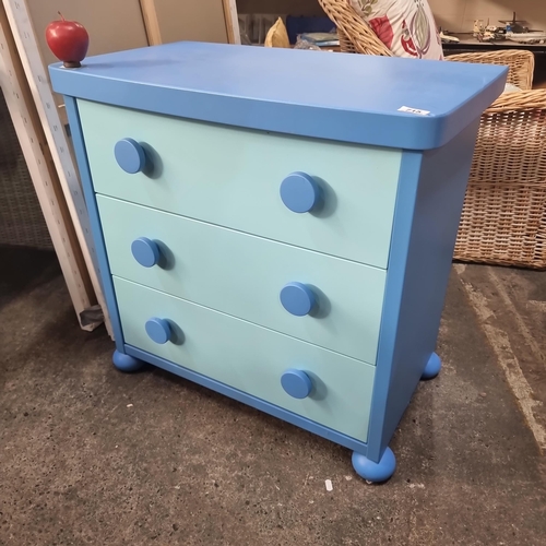 715 - A child's bedroom Mammut three-drawer chest, in shades of blue. Nice fun piece.