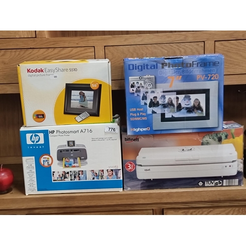 776 - Four digital items including a HP Photosmart A716 compact photo printer, a Kodak Easy Share S510 dig... 