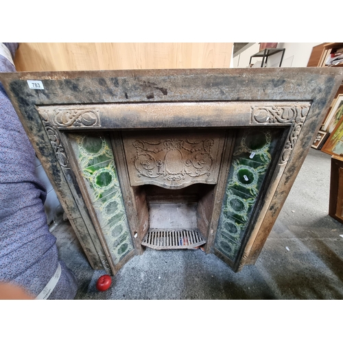 783 - A fantastic art nouveau circa 1890 cast iron Victorian fireplace, complete with a relief foliate pat... 