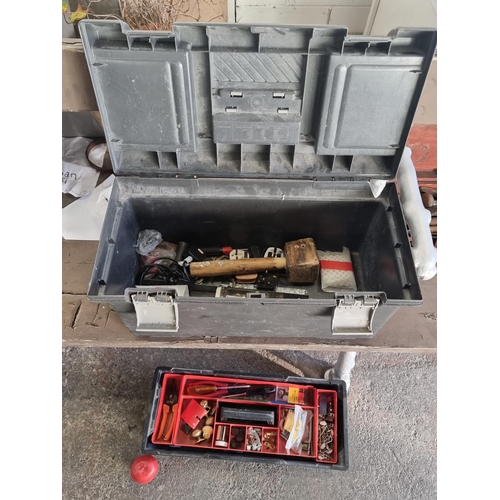 841 - A large Curver branded tool box filled with a large selection of DIY items, tools and paraphernalia.... 