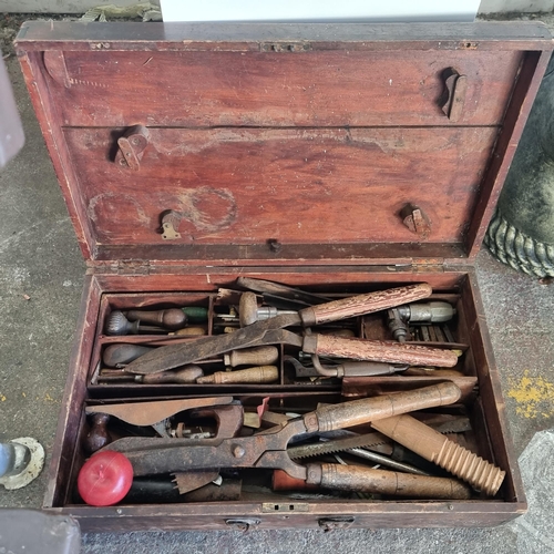 842 - A fabulous early twentieth century tool box filled with a marvellous selection of vintage tools and ... 