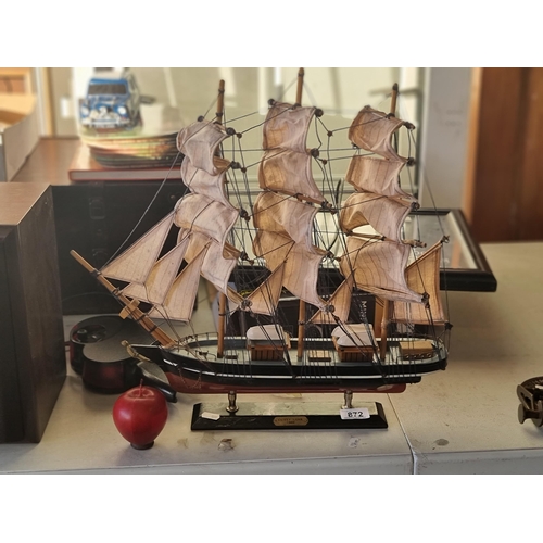 872 - A wooden model ship of the Cutty Sark  1869.