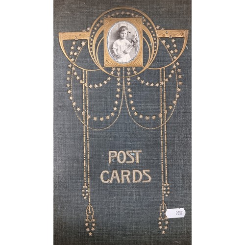 183 - A charming, Art Nouveau postcard album, filled with 111 postcards. A fantastic selection of postcard... 