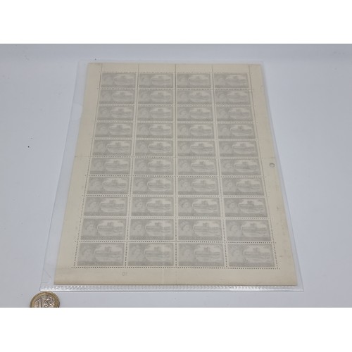 504 - A rare Full sheet of 40 2/6 Queen Elizabeth castle stamps inc the borders. The light at the bottom i... 