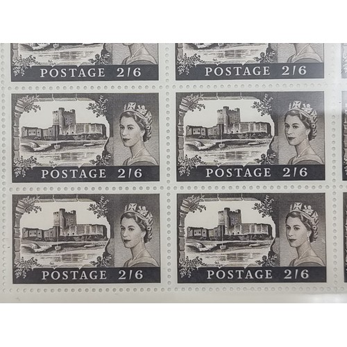 504 - A rare Full sheet of 40 2/6 Queen Elizabeth castle stamps inc the borders. The light at the bottom i... 