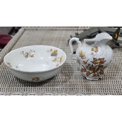 681 - A delightful antique ceramic washbasin and jug from The Imperial Porcelain Company. Beautifully illu... 