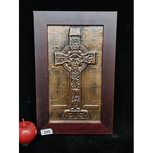 209 - A heavy hammered copper wall hanging in the form of a Celtic cross after the famous high cross at Mo... 