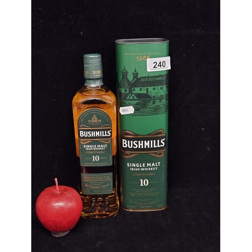 240 - A sealed 75cl bottle of Bushmills single malt Irish whiskey, aged 10 years. In original presentation... 