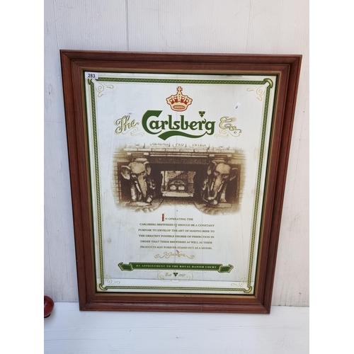 283 - Star Lot : A very large vintage original wall mirror advertising Carlsberg, housed in a wooden frame... 