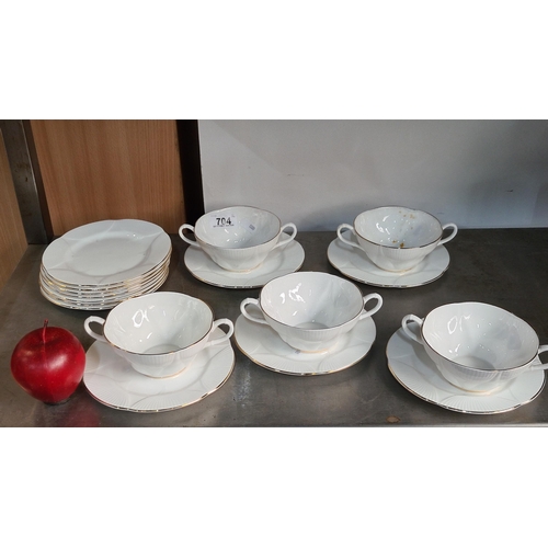 704 - 17 pieces of Royal Albert Bone China, including 5 double handled soup cups. Lovely quality and top b... 