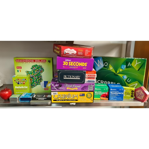 705 - 19 boardgames and card games including scrabble, Cranium, Pictionary, Discovering Ireland and 4 pack... 