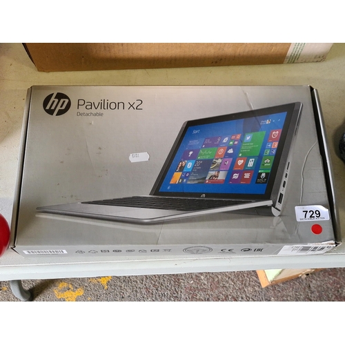 729 - A HP Pavilion x2 Detachable tablet with an attachable keyboard with 360 degree rotation, and a 10.1