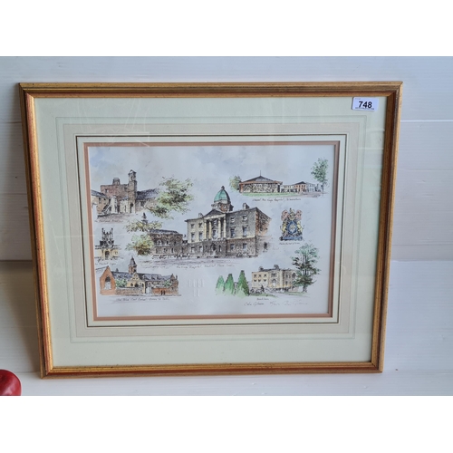 748 - A fantastic framed limited edition (75/250) ink and watercolour print by Colin Gibson, showing six l... 