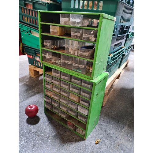 808 - Two green storage bins full of fixings