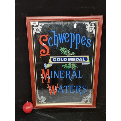 97 - A vintage original wall mirror advertising Schweppes Mineral Waters. Mm: 46 x 64 cm.