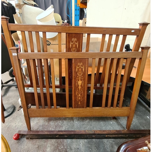 859 - A fabulous antique double Edwardian wooden bedframe with headboard and footboard and rails  with str... 